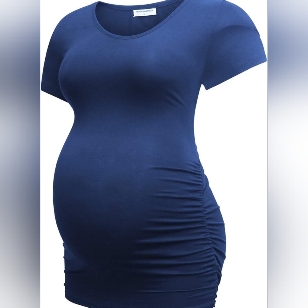 Bearsland Womens Maternity Tshirt Classic Side Ruched Tee Top